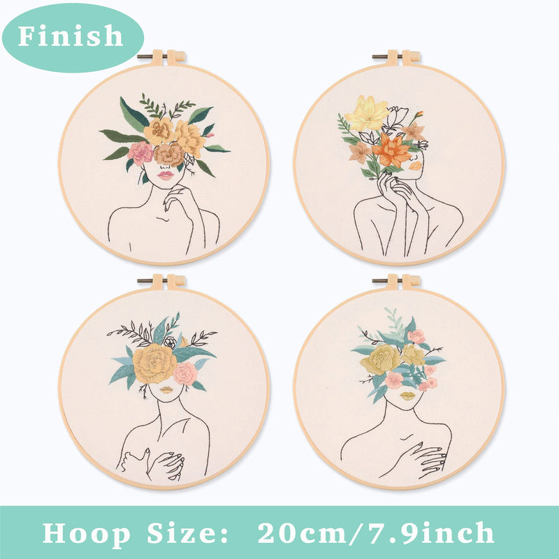 REEWISLY 4 pcs of Embroidery Starter kit with Patterns and Instructions, DIY Adult Beginner Cross Stitch Kits, Including 2 Plastic Embroidery Rings, 1 Pair of Scissors, Colored Threads and Needles apricot cream - NewNest Australia