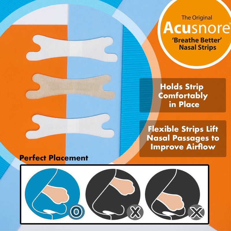 Anti Snore Strips Acusnore® Nose Strips for Snoring Suitable Snoring Aids for Men & Women Includes 105 Breathe Better Nasal Strips for Better Sleep (x3 Packs of 35) (S/M) S/M - NewNest Australia