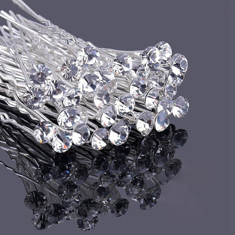 Rhinestone Hair Clips Wedding Hair Accessories, Hair Diamante Accessories Diamond Hair Clips Silver, Crystal Hair Piece Bridal Hair Pins, Hair Wedding Accessories for Women(40pcswith box) 40pcs - NewNest Australia