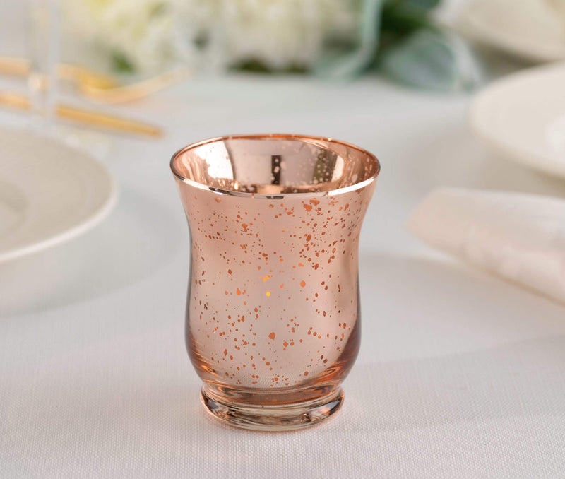 NewNest Australia - Lillian Rose 4pc Set Copper Mercury Tulip Shaped Glass Votive or Tea Light Holders in Set of 4, 3"x3"x3.65", Metallic 