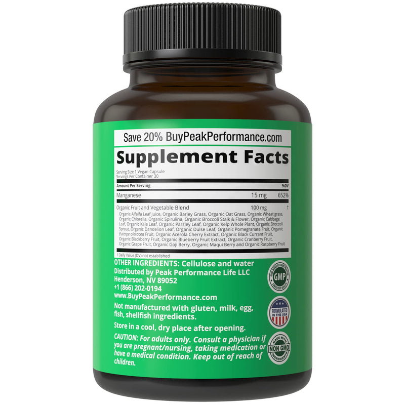 Raw Whole Food Manganese Supplement - Pure Trace Mineral Capsules for Connective Tissue, Bone Health and Enzyme Support. Superior Absorption. 30 Pills - NewNest Australia