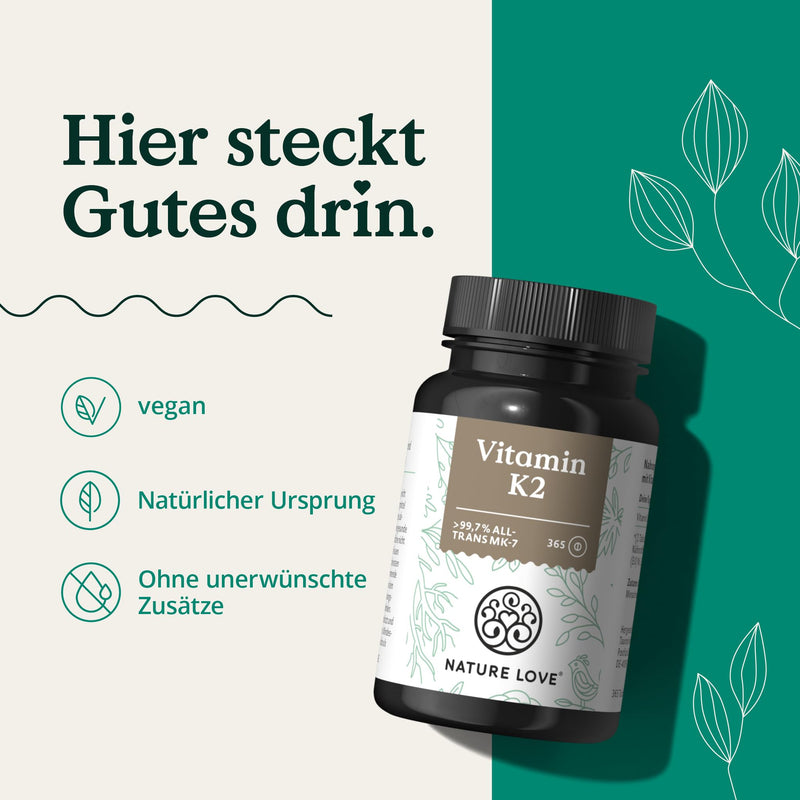 Nature Love Vitamin K2 Mk7-365 Tablets - 100 Œºg Per Tablet - All-Trans Content >99.7% Mk-7 Menaquinone - High Dose, Vegan, Laboratory Tested And Produced In Germany - NewNest Australia