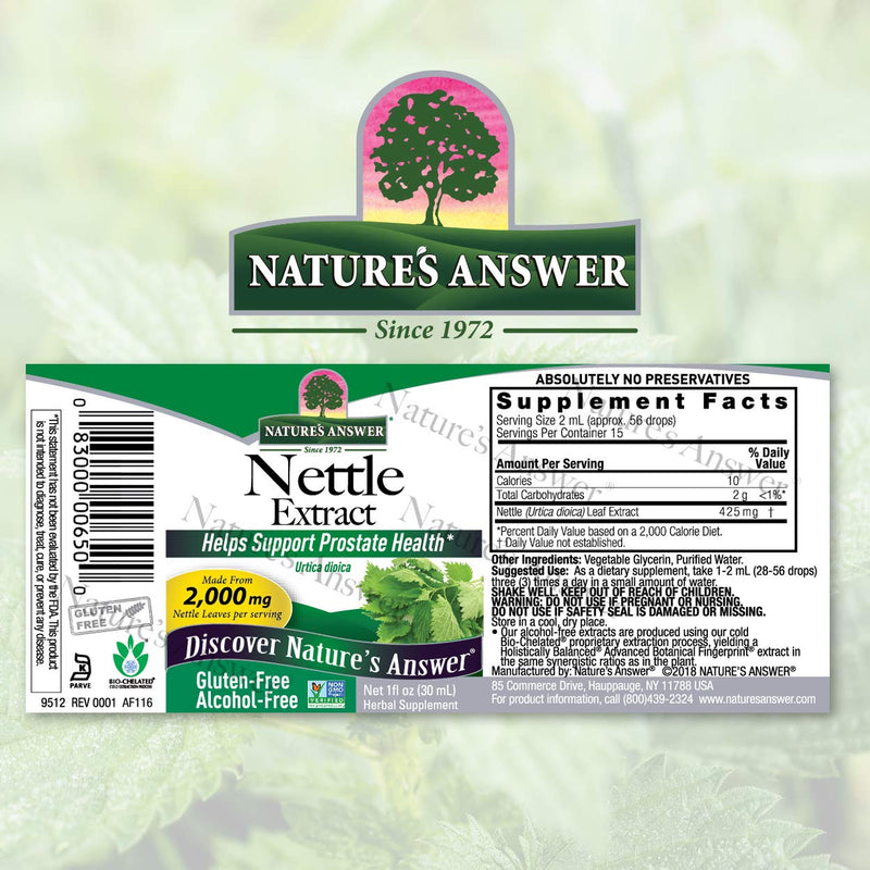 Nature's Answer Nettle Leaf Extract | Concentrated Dark Green Nettle Leaf Herbal Supplement | Non-GMO, Kosher, Gluten-Free, & Alcohol-Free 1oz 1 Fl Oz (Pack of 1) - NewNest Australia