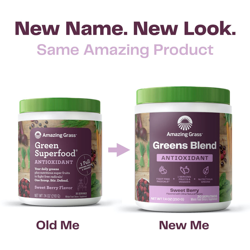 Amazing Grass Greens Blend Antioxidant: Super Greens Powder with Spirulina, Beet Root Powder, Elderberry, Bilberry, Prebioitics & Probiotics, Sweet Berry, 30 Servings (Packaging May Vary) Antioxidant Berry 30 Servings (Pack of 1) - NewNest Australia