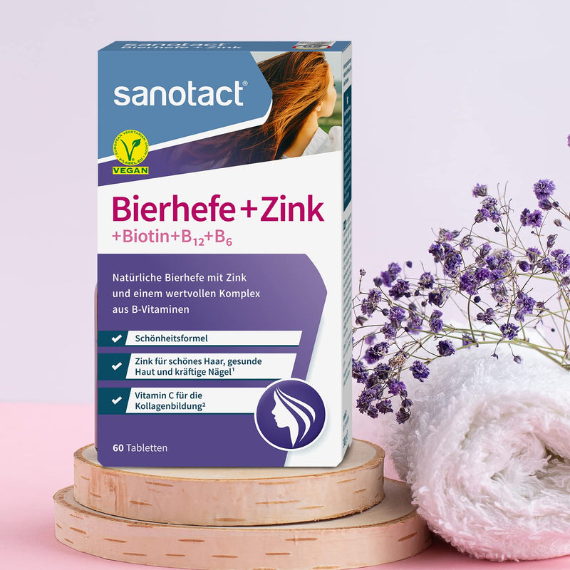 Sanotact Brewer'S Yeast + Zinc ‚ 60 Tablets Skin Hair Nails Vegan ‚ Hair Vitamins With Brewer'S Yeast, Zinc, Biotin, B12, B6 ‚ Highly Effective Intensive Beauty Formula - NewNest Australia