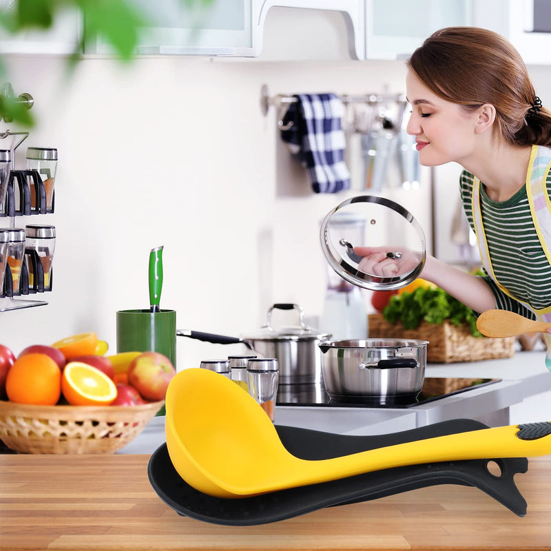 MSY BIGSUNNY Silicone Spoon Rests, Cooking Utensils Holder for Kitchen (Black) Black - NewNest Australia