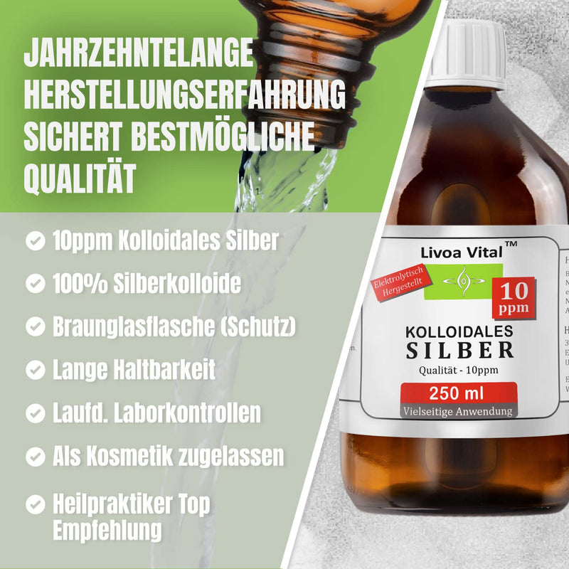 Colloidal silver 10ppm - 250ml silver water in top quality thanks to a special process and long manufacturing experience - with free spray spray bottle - highest possible purity level of 99.99% 250 ml (pack of 1) - NewNest Australia