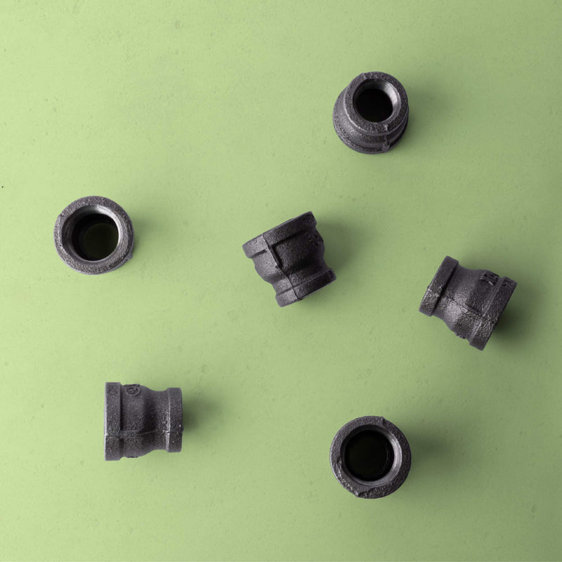 3/4" x 1/2" Inch Reducing Coupling Industrial Malleable Cast Iron Pipe Fitting 6 Pack by Pipe Decor, Pipe Components for Building Tables, Chairs, Shelving, and Custom Furniture, Six Pack Couplings Reducing Coupling 6 Pack - NewNest Australia