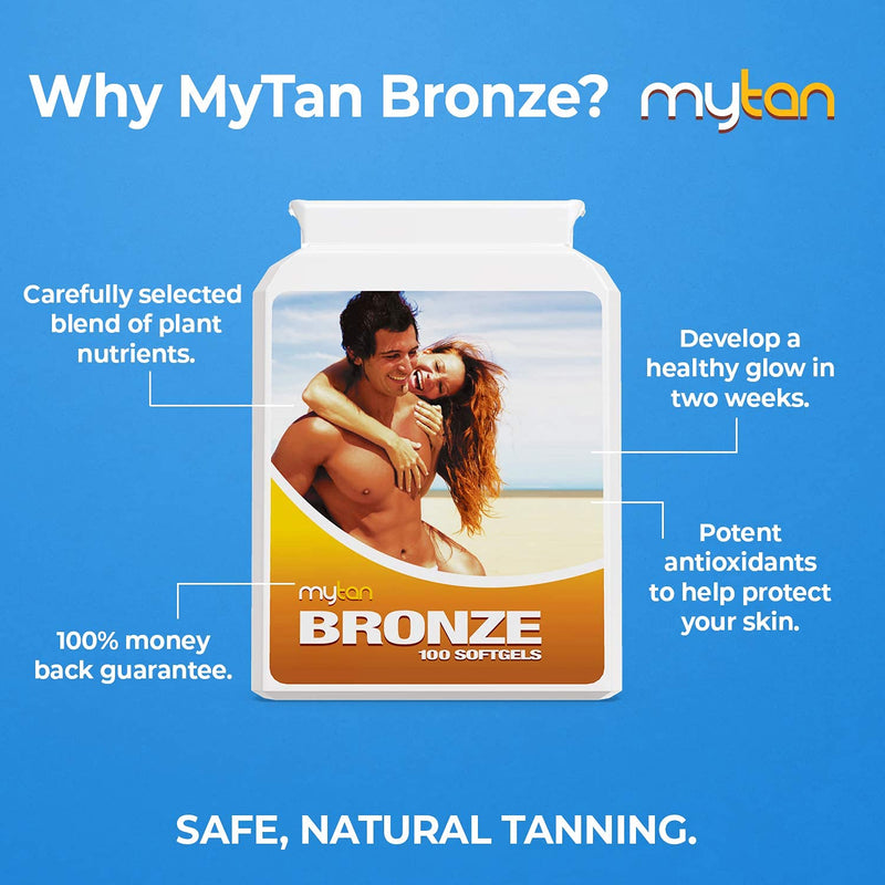 MyTan Bronze Tanning Pills | 100 Softgels | Sunless Tan Supplement | With Astaxanthin Lutein Lycopene And More | Over 7-Week Supply - NewNest Australia