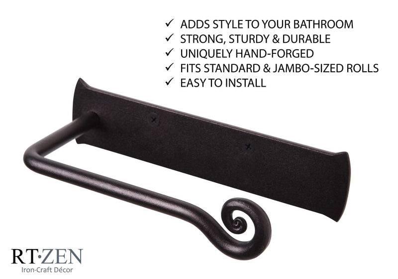 RTZEN Wrought Iron Toilet Paper Holder | Black TP Roll Hanger | Wall Mounted Rod Handmade Roll Hanger | Forged Modern Retro Authentic Handcrafted Rot Metal | Easy Installation | Rustic Modern Décor - NewNest Australia