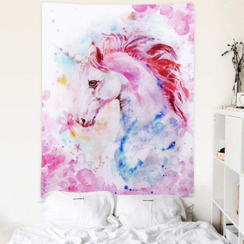 NewNest Australia - Pink Unicorn Tapestry Watercolor Print Wall Tapestry Hippie Art Tapestry Wall Hanging for Home Decor Bedroom Living Room Dorm Room Pink Unicorn 51" x 59" 