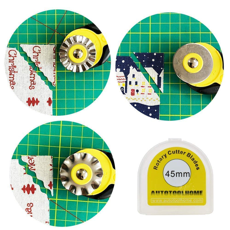 AUTOTOOLHOME 45mm Rotary Cutter Set with 9 Pack Replacement Rotary Blades Skip Rotary Blades Pinking Rotary Blades for Sewing Fabric Leather Quilting Cutter Paper Perforating Tool - NewNest Australia