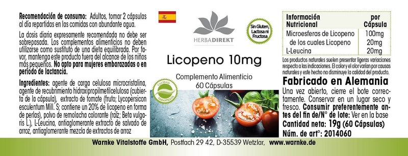 Lycopene capsules 10mg - high dosage - made from tomato extract - vegan - 60 capsules| HERBADIREKT by Warnke vital substances - NewNest Australia
