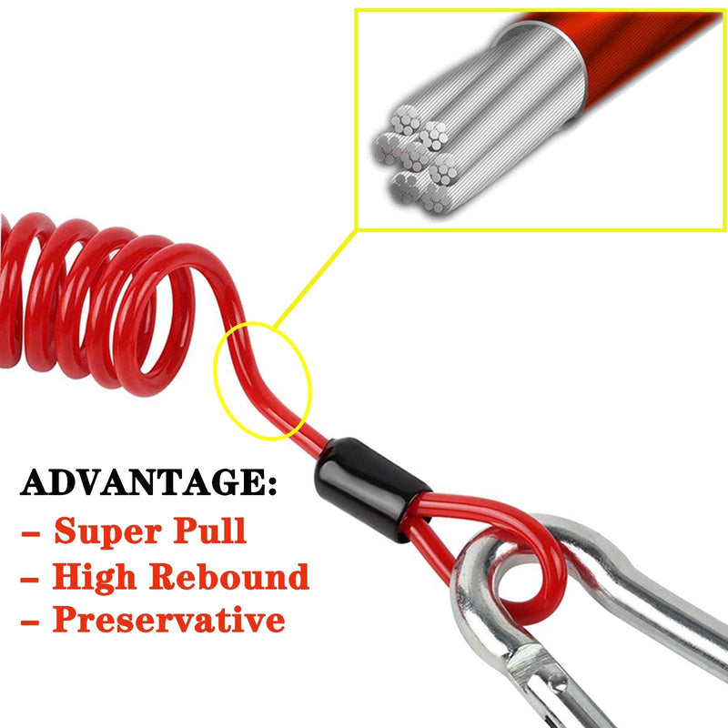 2Pcs Breakaway Trailer Cable, Trailer Brake Cable, RV Stainless Steel Spring Towing Coiled Wire, Heavy Duty Steel Wire Extend to 4ft Coiled Safety Cables Strap for RV Towing Trailer - NewNest Australia