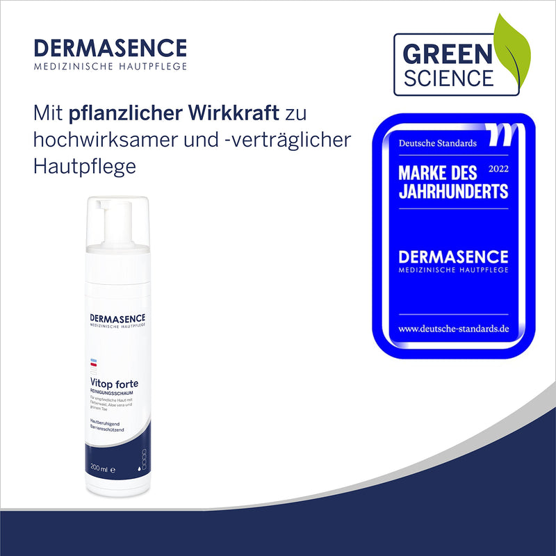 DERMASENCE Vitop forte cleansing foam, 200 ml - mild, soap-free and pH-neutral cleansing for sensitive facial skin with neurodermatitis - with woad, green tea and aloe vera unscented 200 ml (pack of 1) - NewNest Australia