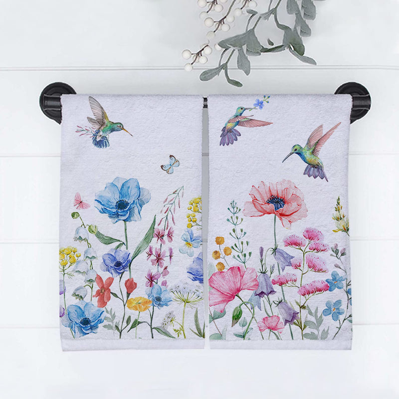 Seliem Spring Summer Anemone Flower Hummingbird Kitchen Dish Towel Set of 2, Wild Floral Ultra Absorbent Hand Drying Baking Cooking Cloth, Seasonal Decor Home Decorations 18 x 26 Inch - NewNest Australia