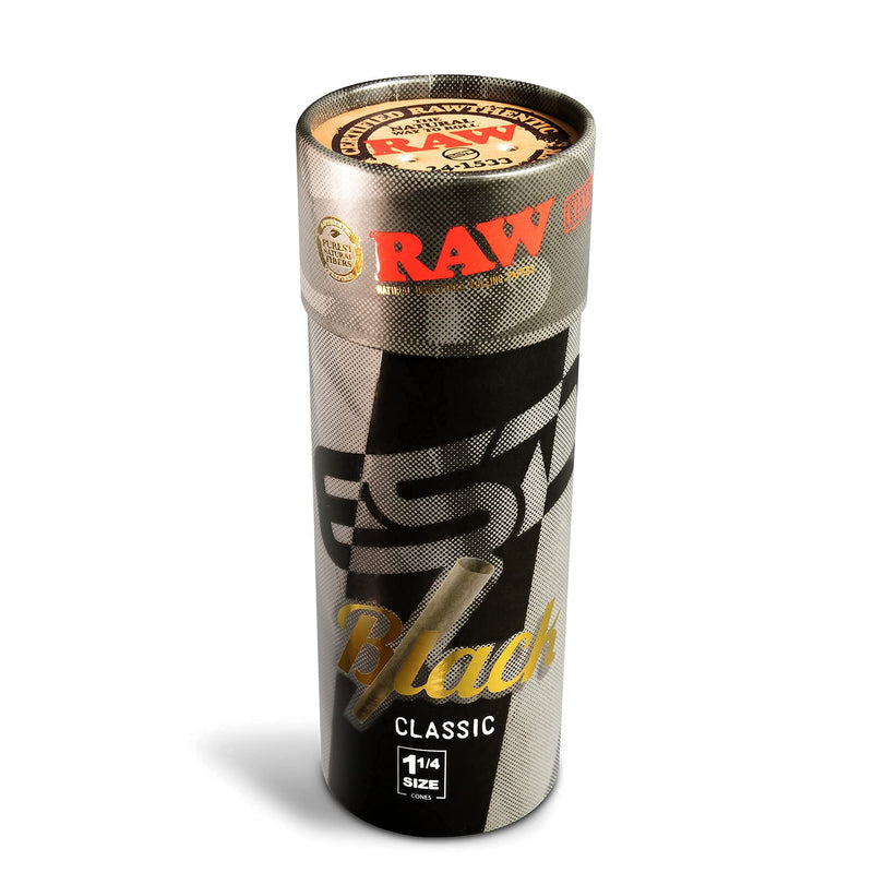 RAW Cones Classic Black 1-1/4 Size | 50 Pack | Natural Pre Rolled Rolling Paper Pressed Extra Fine for Thin, Slow Burning, Naturally Translucent Paper with Tips & Packing Sticks Included 50 Count (Pack of 1) - NewNest Australia
