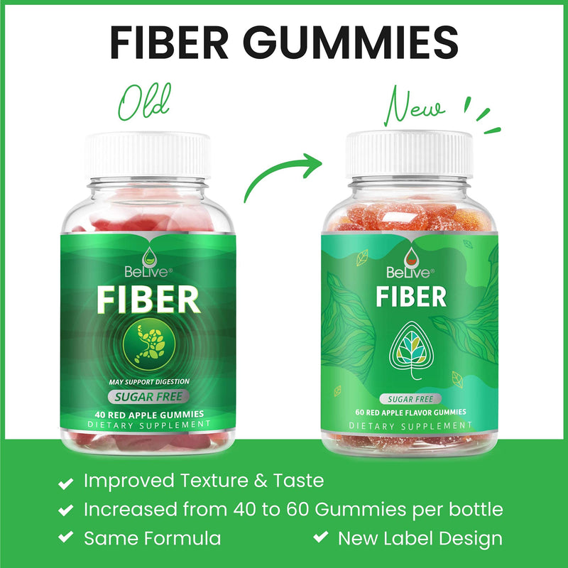 Fiber Prebiotic Sugar Free Gummies, with Chicory Root & Inulin, Digestive Support for Kids & Adults - Apple Flavor (60 Ct) 1 - NewNest Australia