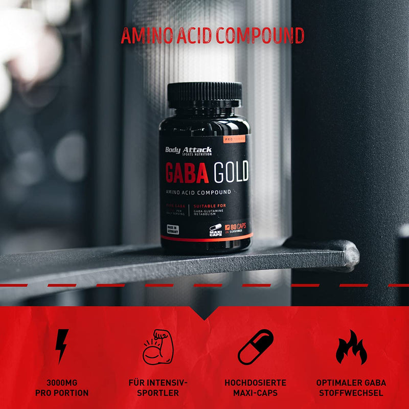 Body Attack-Gaba Gold, 80 Capsules - High-Dose Gamma Aminobutyric Acid Caps, 1000 Mg Of Pure Gaba Per Daily Portion, Gaba-Glutamine Metabolism, For All Athletes And Athletes-Made In Germany - NewNest Australia