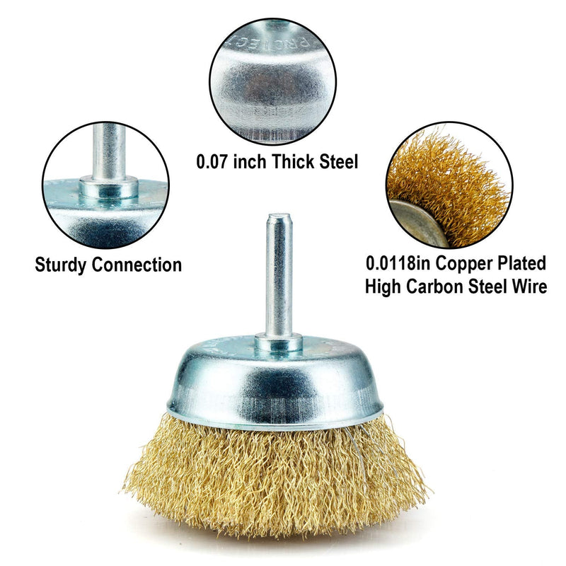 TILAX Wire Brush Wheel Cup Brush Set 7 Piece, Wire Brush for Drill 1/4 Inch Arbor 0.0118 Inch Coarse Brass Coated Crimped Wire Wheel for Used to Clean Rust, Flakes and Abrasives Drill Attachment - NewNest Australia