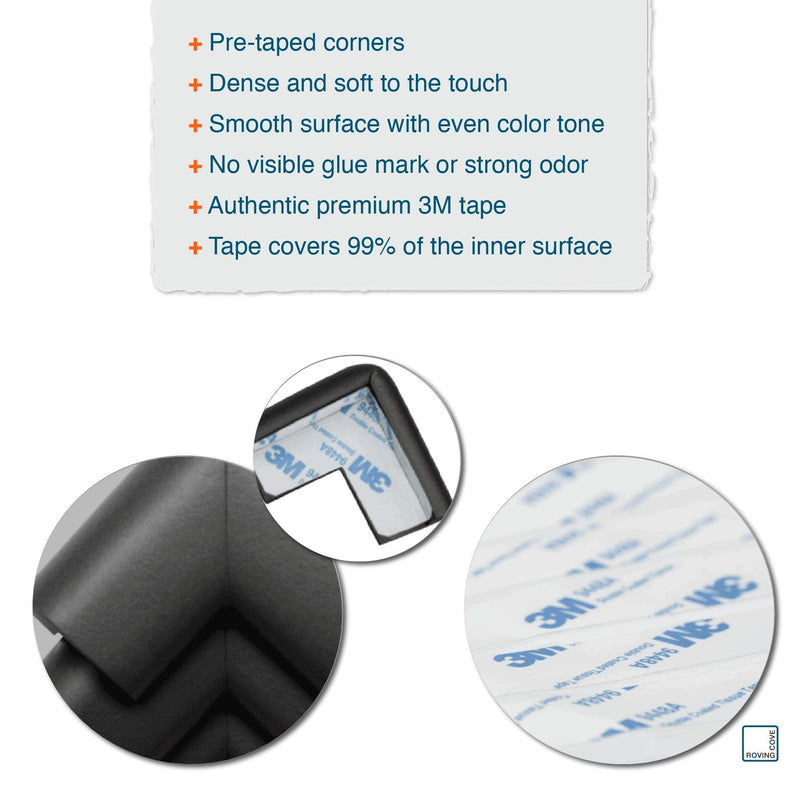 Baby Proofing Corner Guards (4 Corners), ROVING COVE Table Corner Protector, 3M Pre-Taped, Onyx Black, Heavy Duty: Shore A 20-N Density / 0.4-inch Thick 4 Count (Pack of 1) - NewNest Australia