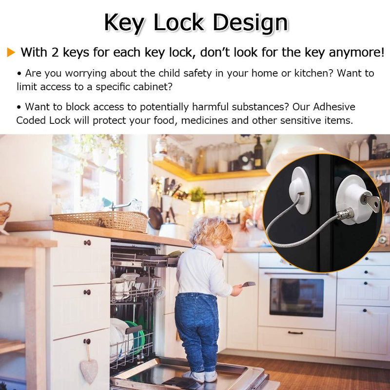 Maveek 3 Pack Child Safety Lock with 3 Keys, Window Lock Fridge Lock Freezer Lock Refriderator Lock Drawer Lock Cabinet Lock with 6 Extra Strong Adhesive Pads, No Tools No Drilling (White) - NewNest Australia