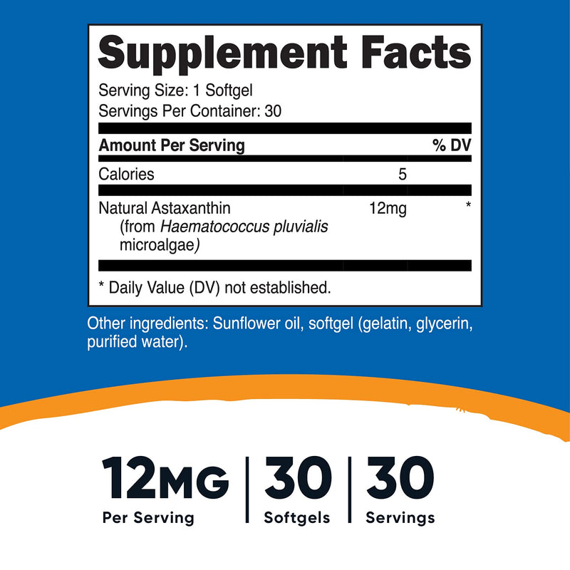 Nutricost Astaxanthin 12mg, 30 Softgels - Non-GMO and Gluten Free 30 Count (Pack of 1) - NewNest Australia