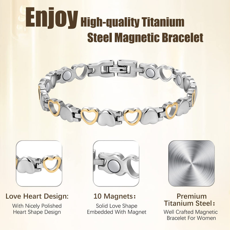 Jeracol Titanium Steel Magnetic Bracelets for Women,Love Heart Design Magnetic Wristband Brazaletes with Ultra Strong Magnets,Gifts with Removal Tool & Jewelry Gift Box LH-SG - NewNest Australia