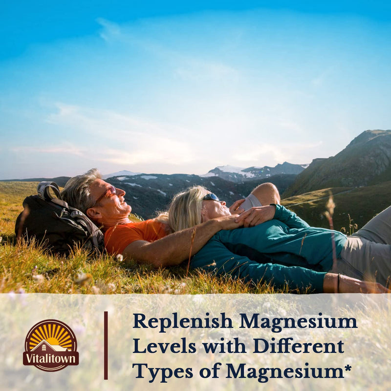 Vitalitown Magnesium Complex, Magnesium Glycinate, Malate, Taurate & Citrate, Chelated Forms, High Absorption, Bone, Heart, Muscle, Immune, Brain, Heart, Energy, Sleep & Digestion, Non-GMO - NewNest Australia