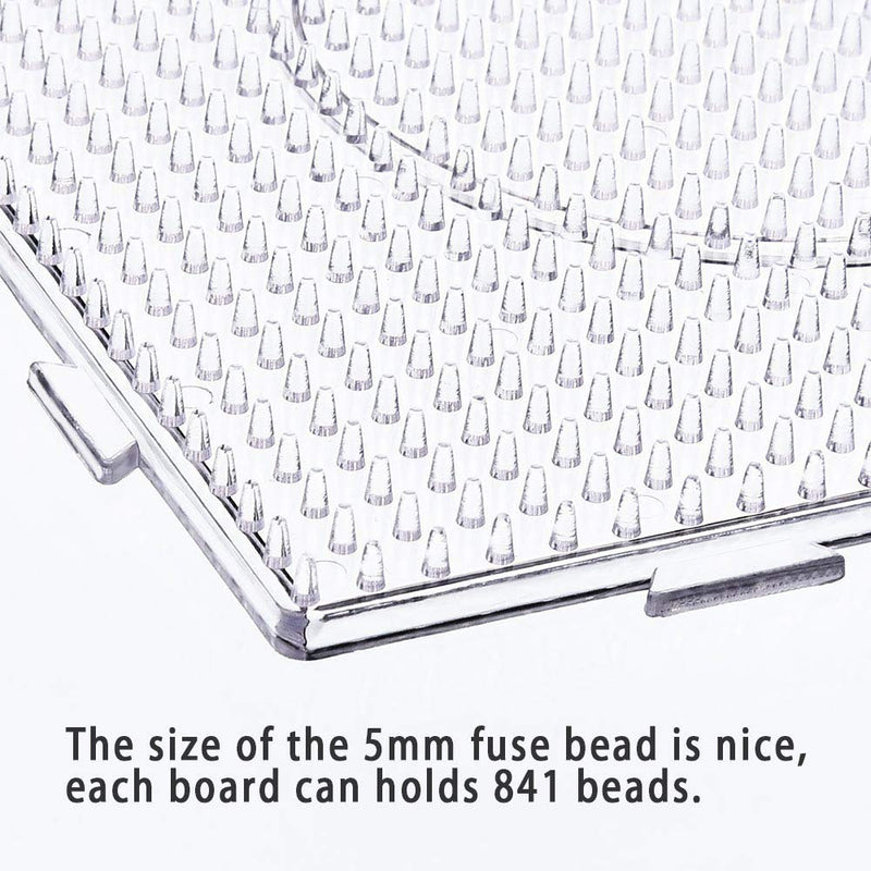 Fuse Bead Boards, 6Pcs 5mm Large Square Clear Plastic Beads Pegboards with 2Pcs Beads Tweezers and 6Pcs Lroning Paper for Kids Craft Beads - NewNest Australia