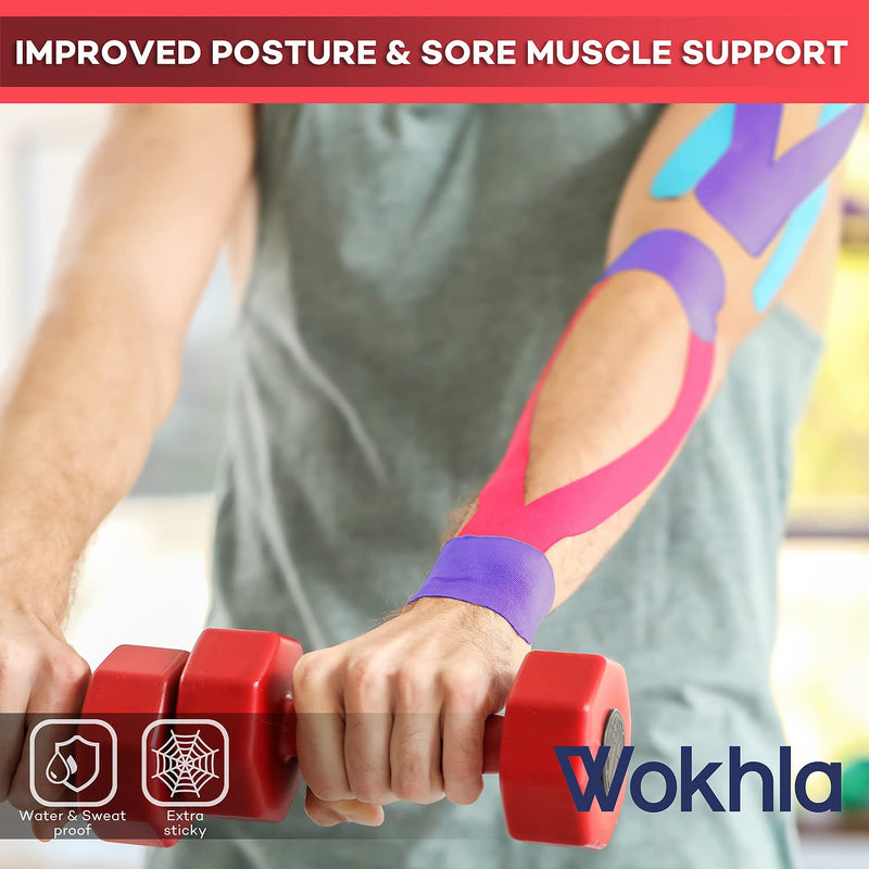 Red Kinesiology Tapes Waterproof - Latex Free Muscle & Physio Tape 5M Roll, Strong Grip Medicated Glue Sports Tape Strapping for Ankle, Knee & Shoulder-Includes E-Manual with Instructions Red - NewNest Australia