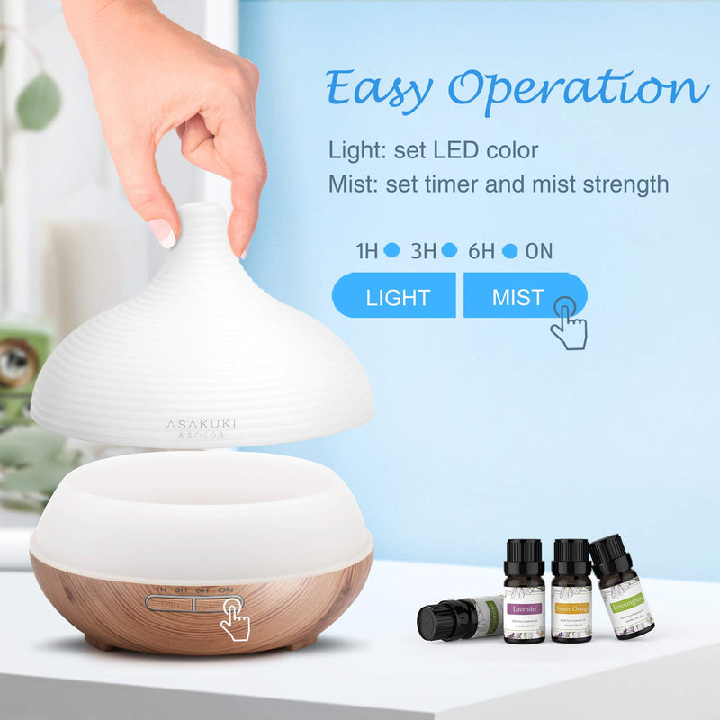ASAKUKI 300ml Essential Oil Diffuser, Premium 5 In 1 Ultrasonic Aromatherapy Scented Oil Diffuser Vaporizer Humidifier, Timer and Waterless Auto-Off, 7 LED Light Colors-Yellow A-yellow - NewNest Australia