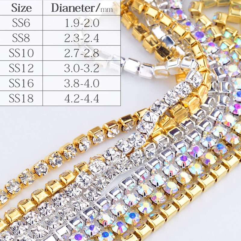 Dowarm 1 Roll 10 Yards Rhinestone Chain, Crystal Rhinestones Close Chain, Sew on Crystal Rhinstone Chain Trim, Crystal Claw Cup Chain Roll (Crystal, SS6 2MM) - NewNest Australia