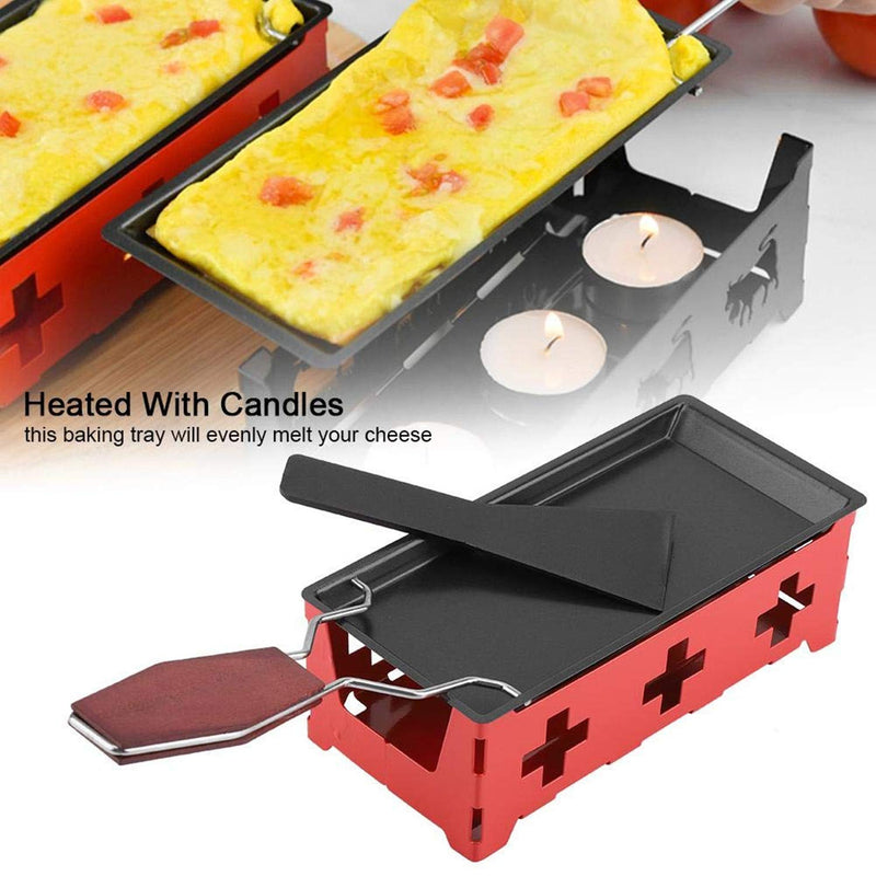 Cheese Raclette Stretchable Non-Stick Cheese Rotaster Baking Tray,Iron Metal Grill Plate Accessories Cheese Melter- Baking Tray+Red hob+Spatula - NewNest Australia