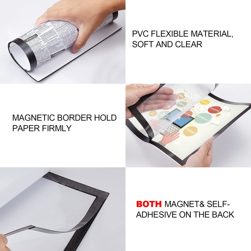 Nellvita 4Pcs Magnetic Signs Holder, for 8.5" x 11" Letter, Durable PVC Magnetic Document Holder, Magnetic Picture Poster Frame, Can Self-Adhesive Wall/ Door/ Window or Magnetic for Refrigerator Black 4 Pcs - NewNest Australia
