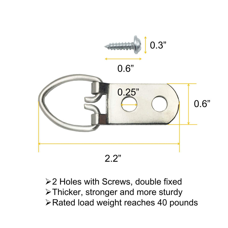 EesTeck 40 Pack D-Ring Steel Picture Hangers Heavy Duty with Screws Picture Frames Double Holes Clasp Picture Hang Solutions - NewNest Australia
