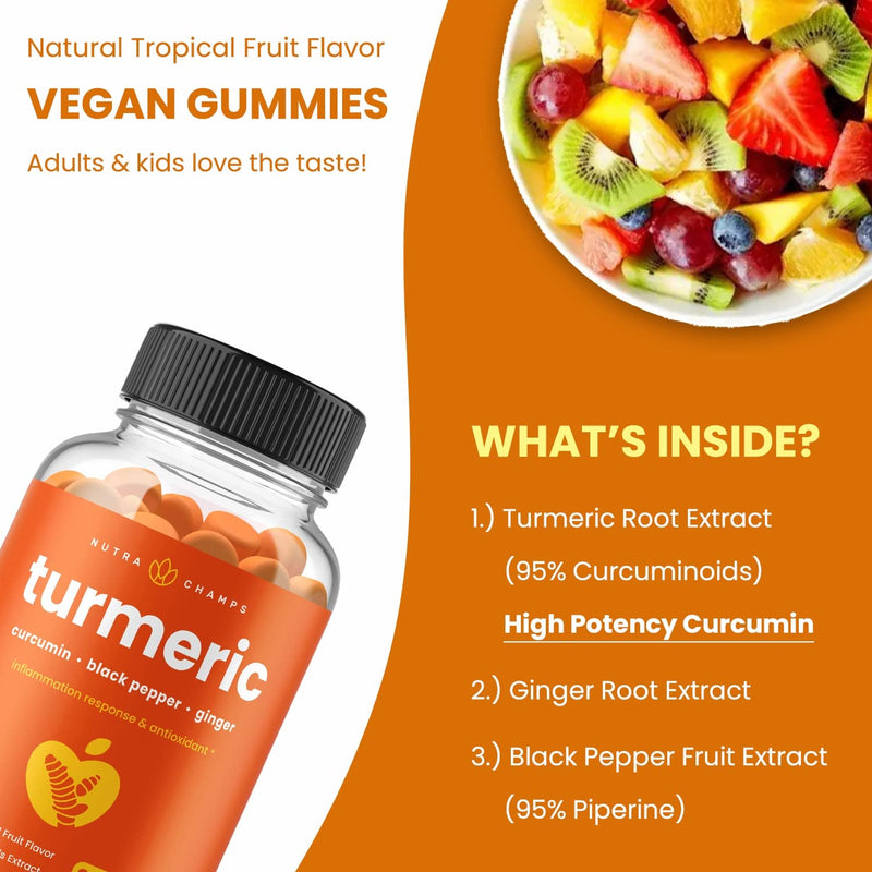 Turmeric Gummies for Adults & Kids with Ginger & Black Pepper Extract | 95% Curcuminoids | Vegan Natural Curcumin Joint Support & Inflammation Supplement | Tumeric Gummy Supplements 1 - NewNest Australia