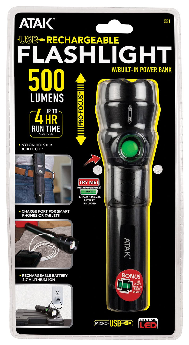 Performance Tool ATAK Model 551 Pro-Focus 500 lumens Black LED Lithium-Ion Rechargeable Flashlight, 500 lumens LED Rechargeable Flashlight 500 lumens Rechargeable Flighlight - NewNest Australia