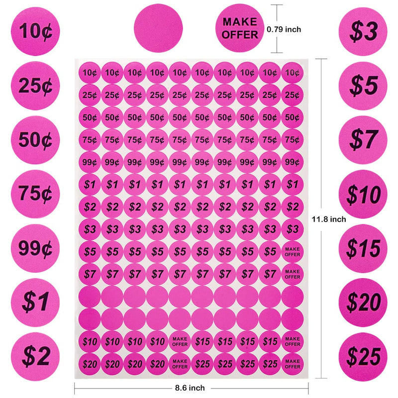 Anronal 2520 Count Garage Sale Pricing Stickers Removable Yard Sale Labels with Prices, 3/4" Round Preprinted Pricing Labels Price Stickers (Pink) Pink - NewNest Australia