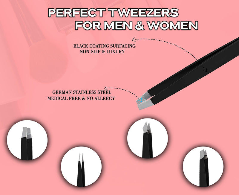 Tweezers Eyebrow Plucking 4 Piece Tweezers Set Professional Rustproof Stainless Steel Precise Eyebrow Plucking, Hair Remover Ingrown Hair, Face Epilator High Quality Care Set Black - NewNest Australia