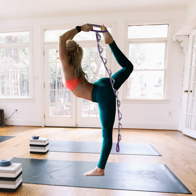 SANKUU Yoga Strap, Multi-Loop Strap, 12 Loops Yoga Stretch Strap, Nonelastic Stretch Strap for Physical Therapy, Pilates, Dance and Gymnastics with Carry Bag Purple - NewNest Australia