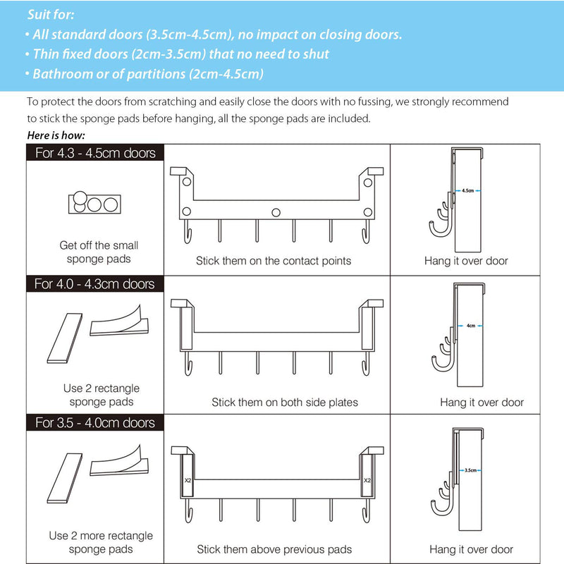 NewNest Australia - ACMETOP Over The Door Hook Hanger, Heavy-Duty Organizer for Coat, Towel, Bag, Robe - 6 Hooks, Aluminum, Brush Finish (Silver) Silver 