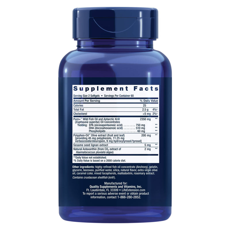 Life Extension Super Omega-3 Plus EPA/DHA Fish Oil, Sesame Lignans, Olive Extract, Krill & Astaxanthin - Heart, Brain & Joint Health Support - Gluten-Free, Non-GMO - 120 Softgels - NewNest Australia
