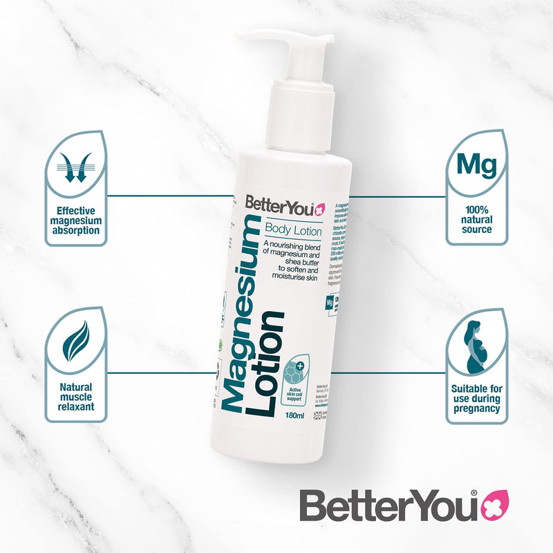 BetterYou Magnesium Body Lotion | Nourishing Blend of Natural Zechstein Transdermal Magnesium and Shea Butter to Soften and Moisturise Skin | Palm-Oil Free | 180ml - NewNest Australia