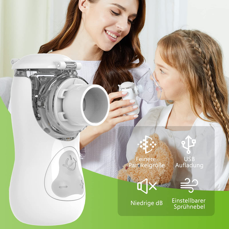 Feellife Inhaler For Kids & Adults - Quiet Inhaler For Babies - Portable, Lightweight & Effective For Respiratory Diseases - Adjustable Spray Mist, 2 Atomiser Membrane Included (White) - NewNest Australia