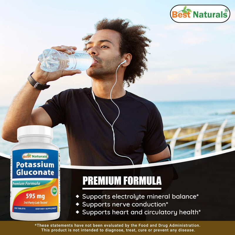 Best Naturals Potassium Gluconate Supplement 595 Mg Tablet, 250Count 250 Count (Pack of 1) - NewNest Australia