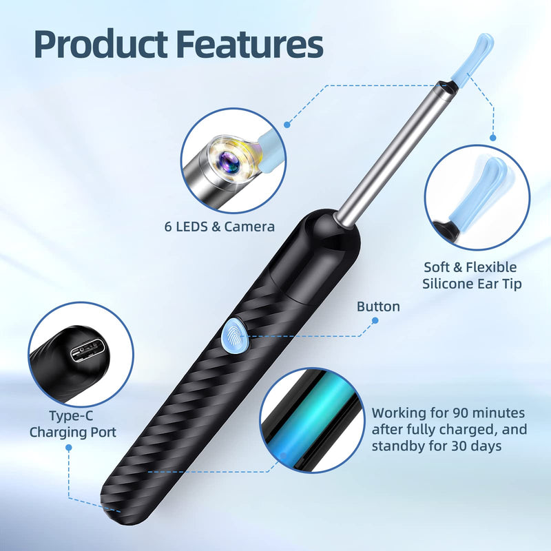 Ear Wax Removal, Ear Cleaner with Camera, Ear Wax Removal Tool Camera with 1080P, Otoscope with Light, Ear Wax Removal Kit with 6 Ear Pick, Ear Camera for iPhone, iPad, Android Phones - NewNest Australia