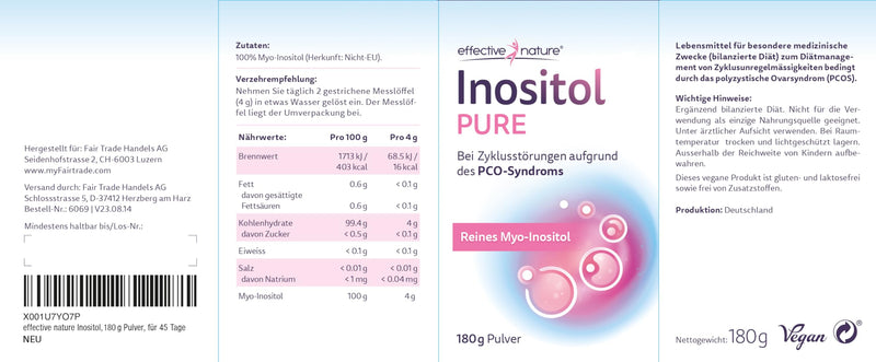 effective nature - Inositol Pure - 180 g pure myo-Inositol - 4000 mg per day - For cycle disorders due to PCOS syndrome - Enough for 45 days - NewNest Australia