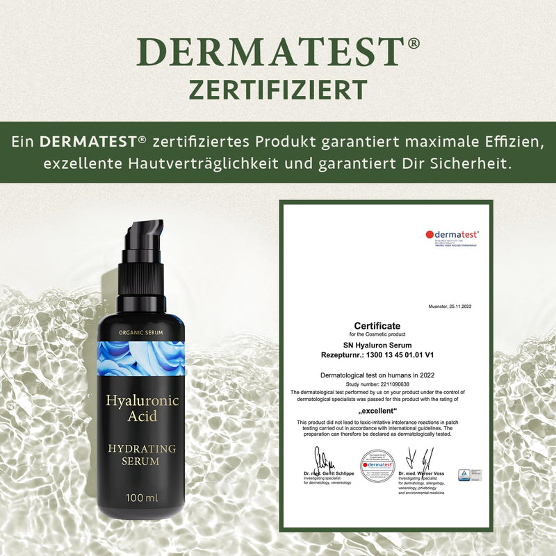 Organic Hyaluronic Serum High Dose 100Ml - Hyaluronic Acid Serum Face - Vegan - Facial Care For Men And Women - Anti Aging Hyaluronic Acid Facial Serum With Aloe Vera - Made In Germany - Satin Naturel - NewNest Australia