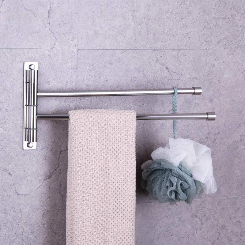 GERZWY Bath Towel Rack Hanger Towel Holder Organizer Bathroom Swing Arm Towel Bars 2-Arm Wall Mount Stainless Steel Polished Finish - NewNest Australia